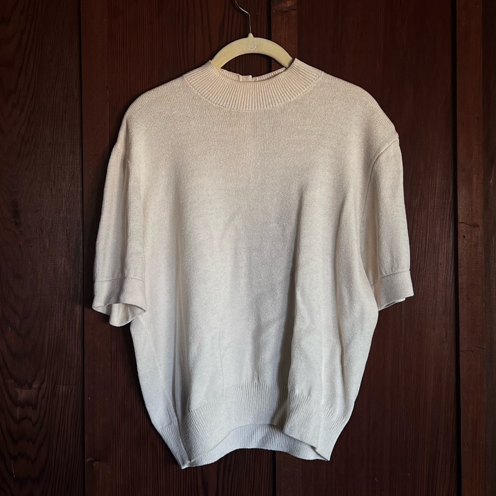 St. John Cropped Ivory Ribbed Short-sleeve Sweater Top Size M